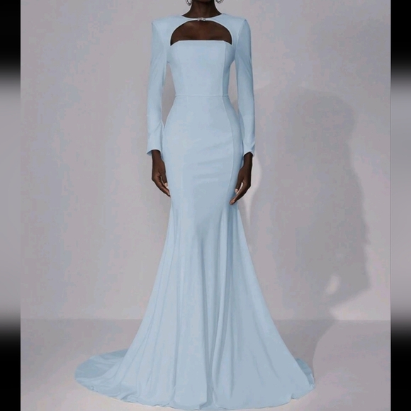 Elegant White Regular-Shoulder Bell Sleeve Crew Neck Bustier Backless Crystal - Picture 1 of 4